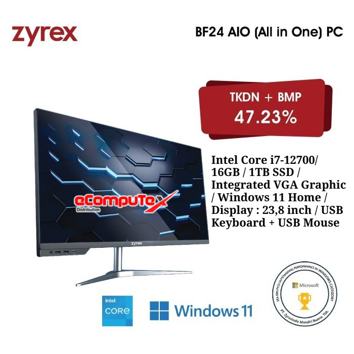 ZYREX PC AIO DISCOVERY BF24 2427-16S1-3 / Intel Core i7-12700/ 16GB / 1TB SSD / Integrated VGA Graph
