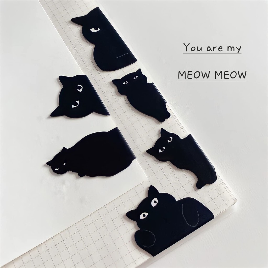 

6pcs Black Cat Bookmark for Books Cute Cartoon Magnetic Page Clips Book Marker Unique Reading Gift A7405