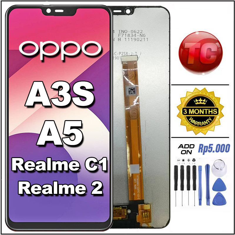 LCD OPPO A3S / OPPO A5 / Realme C1 / Realme 2 Original asli TOUCHSCREEN Fullset Crown Murah Ori Compatible For Glass Touch Screen Digitizer
