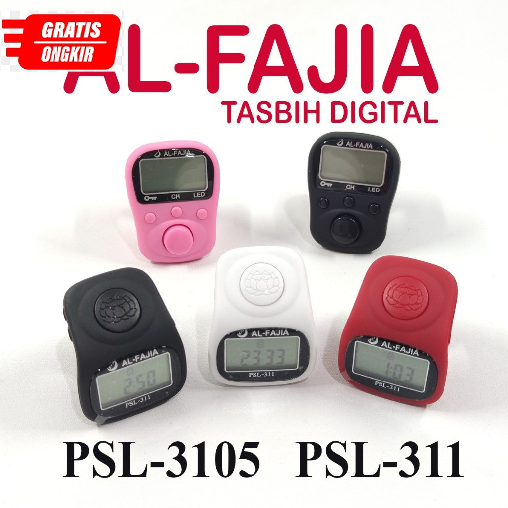 Tasbih Digital LED Tally Counter 5 Channel Rechargeable Kabel Cas Alarm Jam PSL311 Lampu Alat Hitung