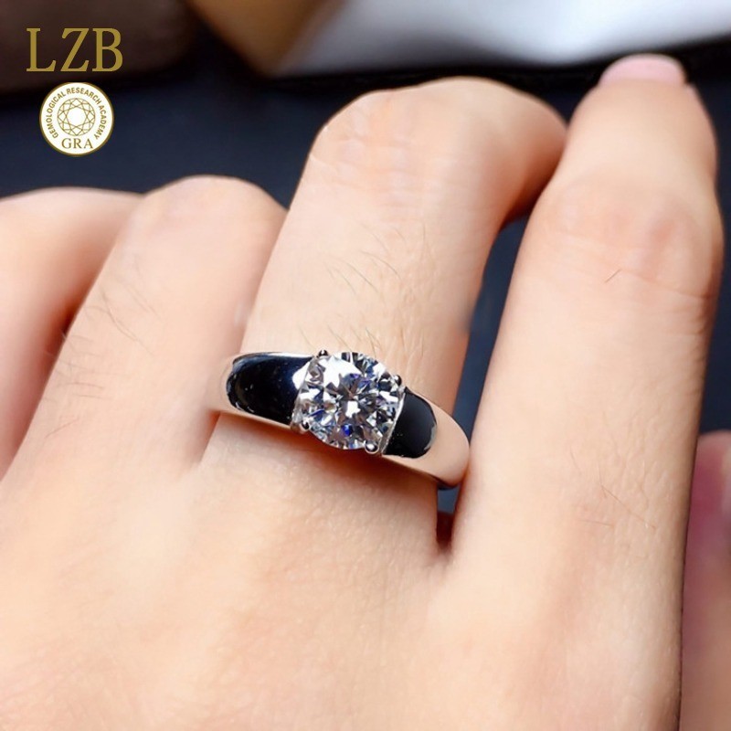 Pt950 Cincin Pria Platinum 2 Karat Moissanite Gra Sertifikat