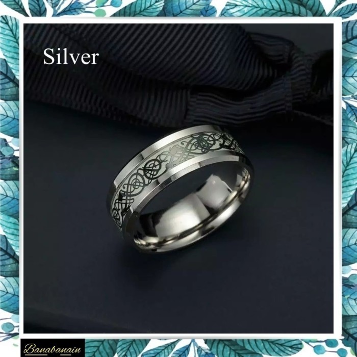 promo ✨ -Cincin glow in the dark motiv naga stainless steel cincin pria nita - Putih, 8