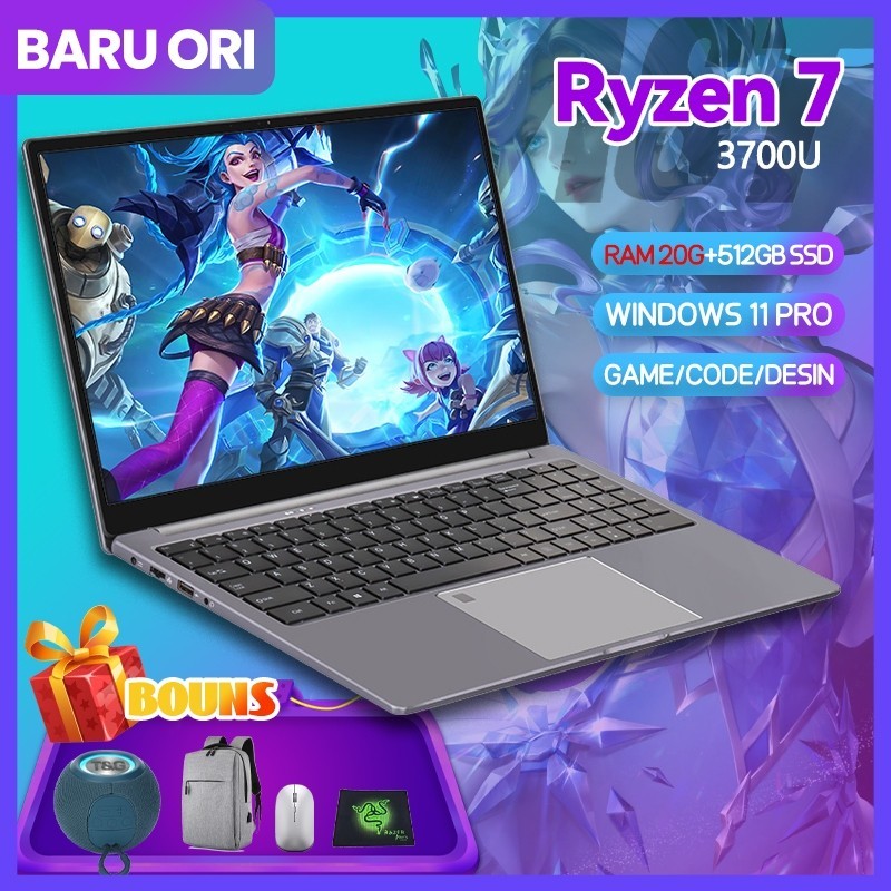 AST laptop baru  ryzen 7-3700U 15.6 inch  RAM 20G+512GB SSD WIN11+OFFICE Kunci sidik jari ada backli