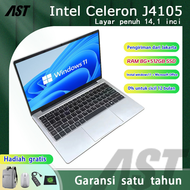 laptop terbaru 2024-AST laptop 14 inch Slim Siswa Intel J4105 Baru 8/256GB SSD Windows11 keyboard le