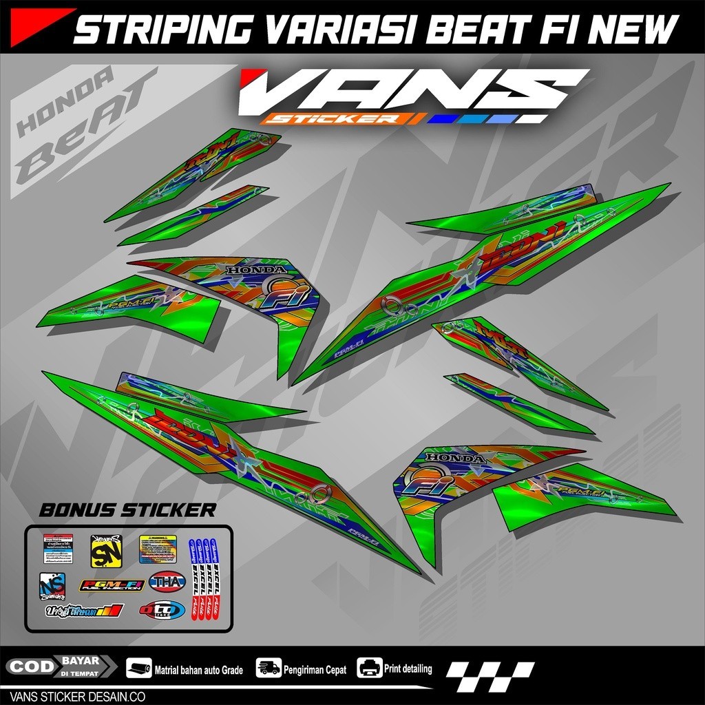 Striping Beat Fi Esp,beat street,Beat Fi New  2017 2018 2019 2020  bahan hologram pelangi,chrome-Sti