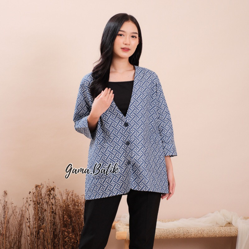 Blazer Batik Atasan Wanita Outer Batik Modern Blazer Kancing