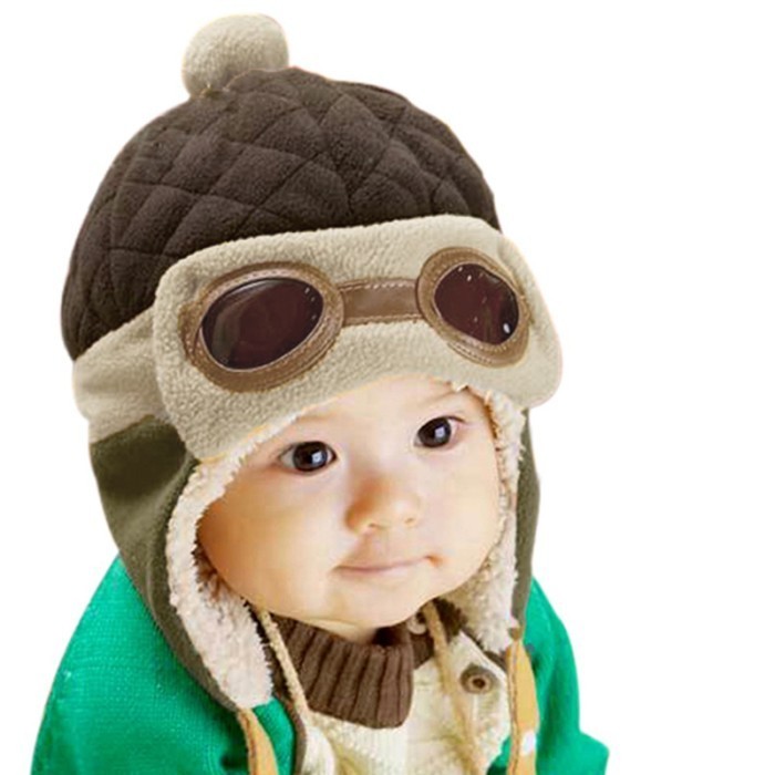 promo ✨ -TOPI BAYI PILOT KUPLUK ANAK PILOT PORORO KOREA STYLE BABY COWO CEWE - COFFEE