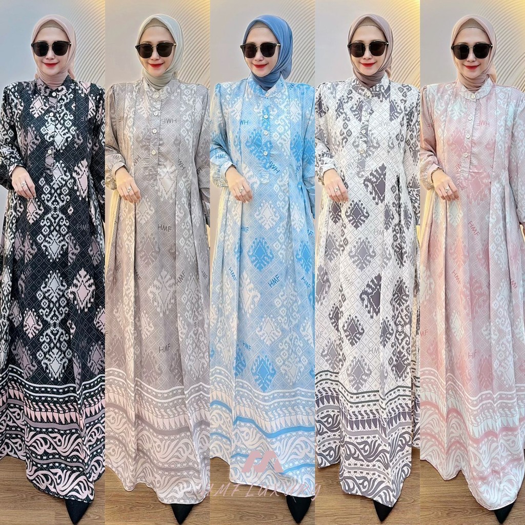 HMF Luxury Baju Gamis Wanita Monica Dress - Ceruty Printing Premium