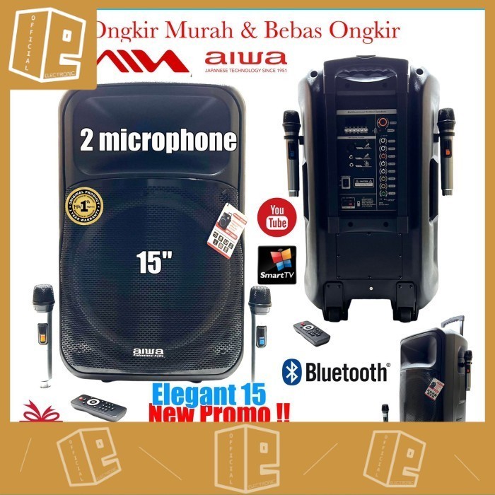 Speaker Aiwa Aktif Sound Wireless Elegant 15 inch Pro Original bluetot