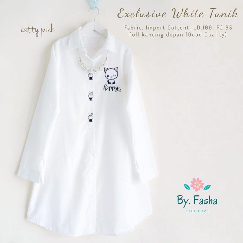 RESTOCK  Eksklusif white tunik katun premium full kancing busui ld 100 tunik putih bordir cotton/ GA