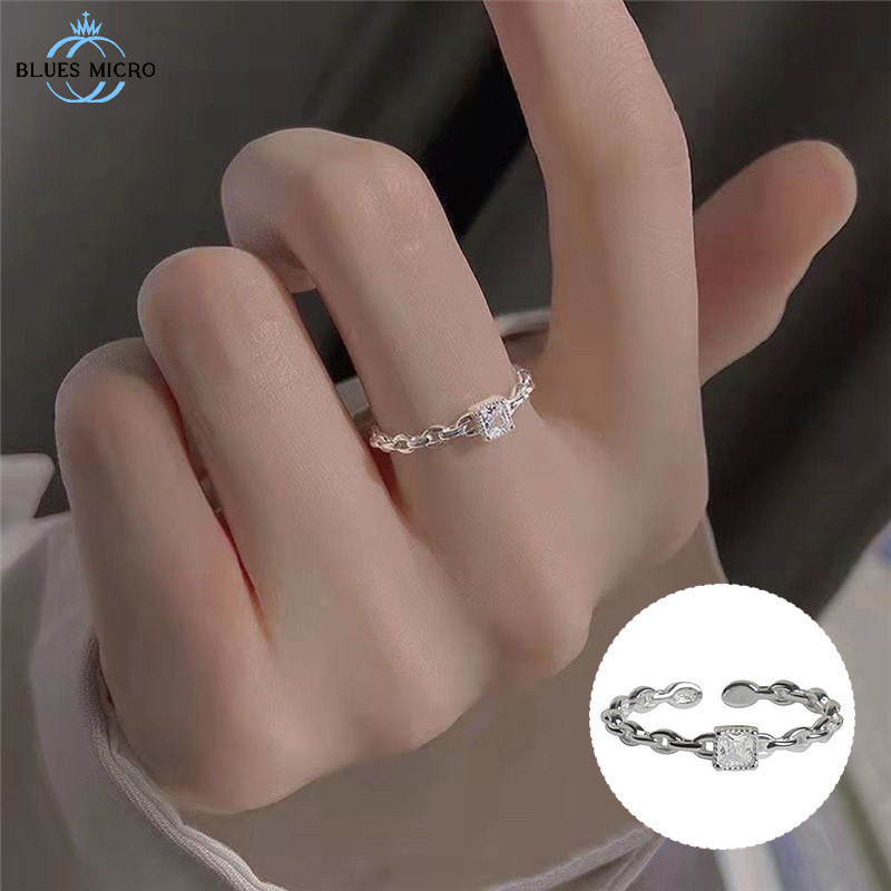 [COD]Cincin Wanita Elegan  Kristal Berlian S925 Sterling Perak Perhiasan Fashion Rantai Baja Titanium Pertunangan Pernikahan Rings Adjustable-