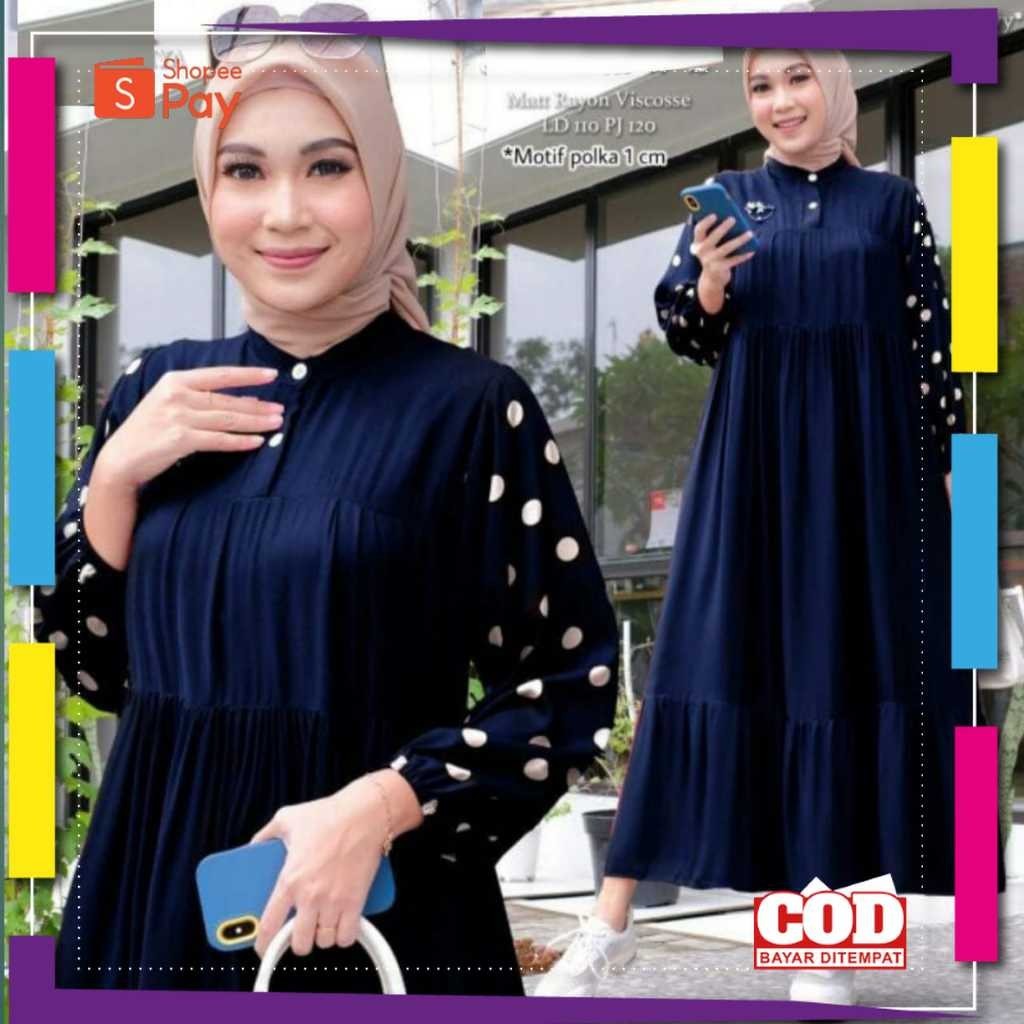 [PREMIUM BIG SALE] Dasima Gamis polos kombinasi polkadot Ukuran Jumbo Ld 110-120 cm midi dress terba