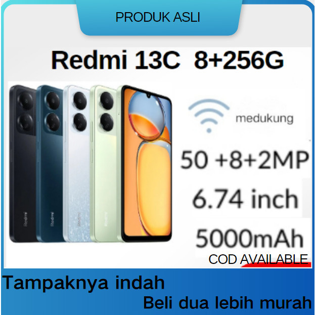 jH RDM HP smartphone dengan XIAOMI Redmi 13c RAM8/256GB，(promosi)，jaminan 12 bulan，pengenal sidik jari