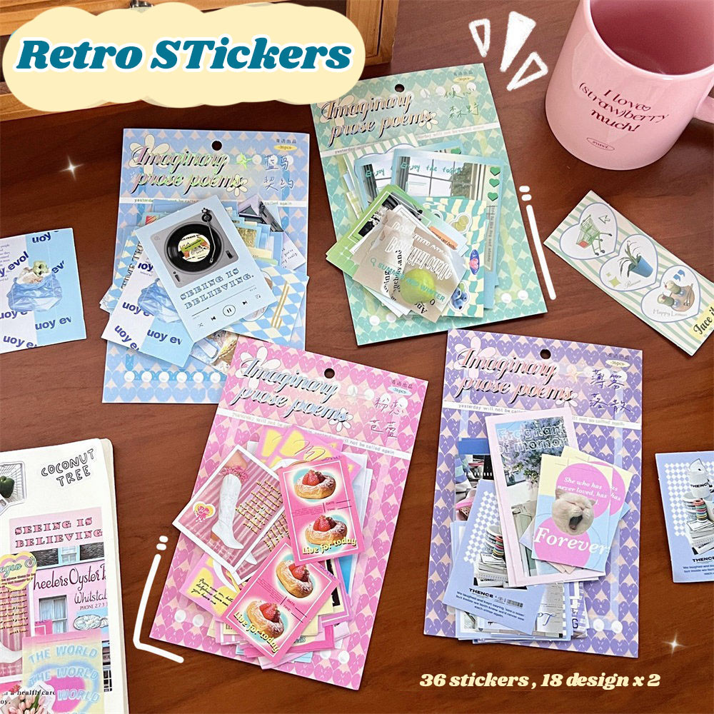 

SHINSDAY (36pcs) Sticker Retro Aesthetic Lucu Vintage Desain Bujo DIY Deco Journal Diary