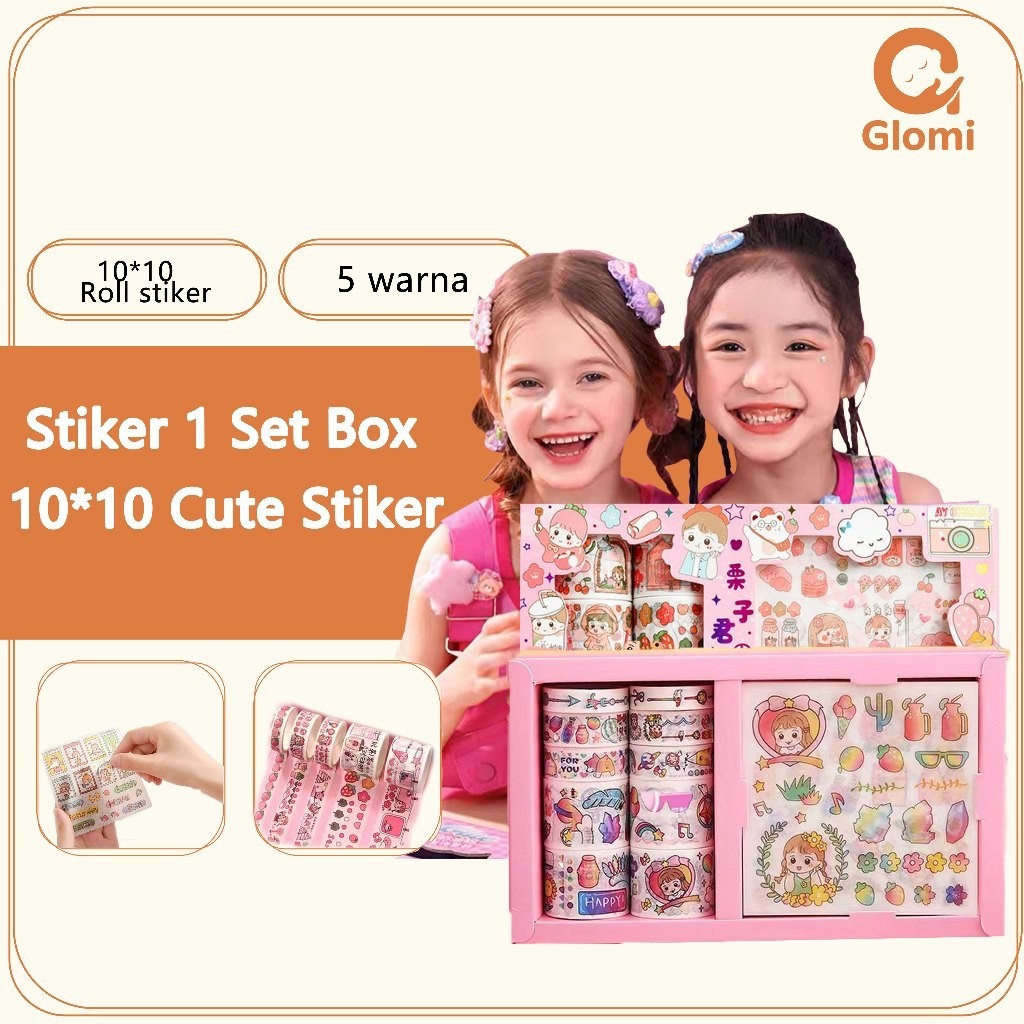 

[PROMO MURAH] Stiker 1 Set Box Premium Karakter Lucu + 10 Roll Stiker + 10x10 Stiker Super Cute(10pcs)