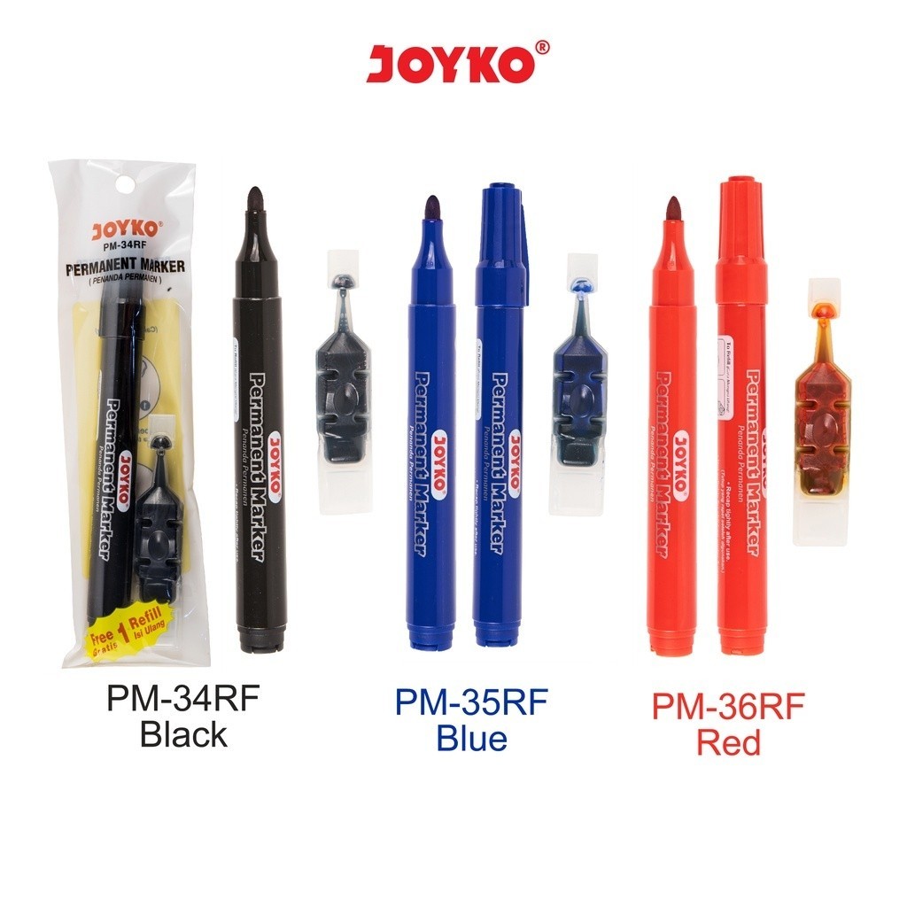 

Joyko Permanent Marker Spidol Permanen Round Tip Free Refill (1 SPIDOL + 1 ISI ULANG SPIDOL)