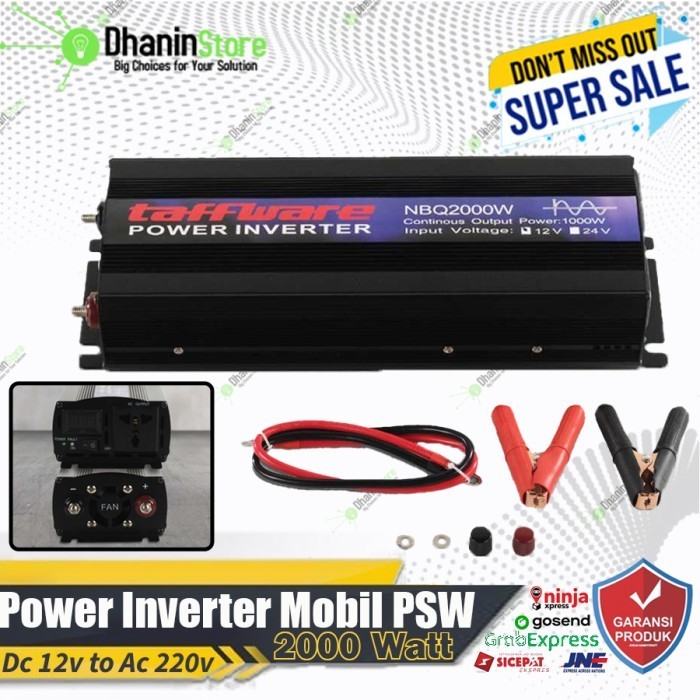 Car Power Inverter Mobil Taffware Setrum Aki 12v DC Ke AC 220v 50Hz 2000 Watt PSW Pure Sine Wave Ori