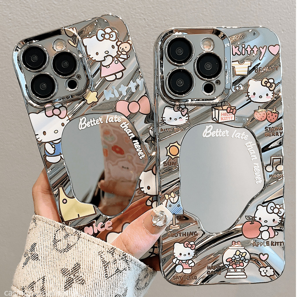 Case Mirror Hello Kitty Softcase Lucu Casing hp Oppo A15 A35 A54S A16 A16K A17 A8 A31 A18 A38A3SA5A1
