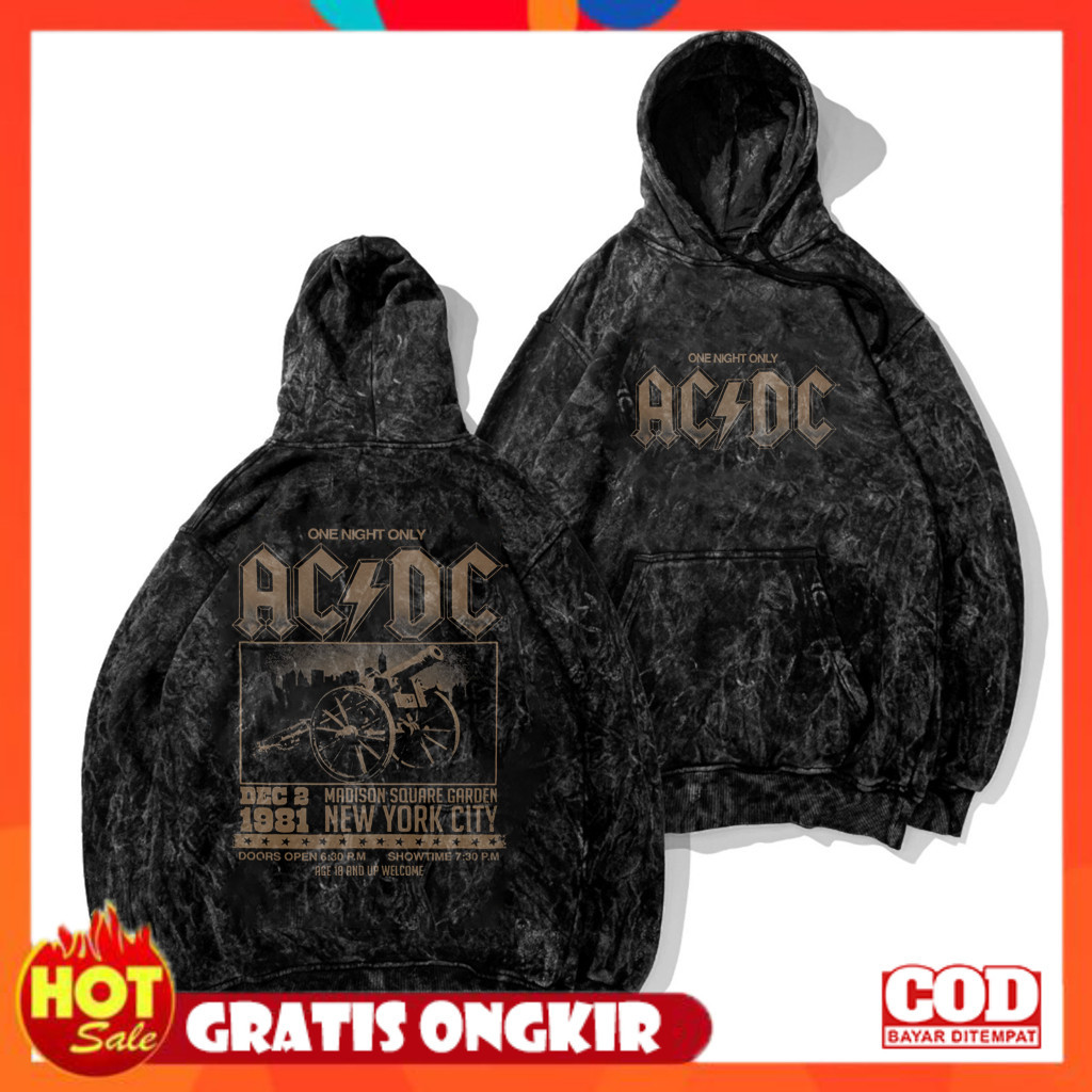 [PREMIUM ORIGINAL] Sweater Hoodie Washed Distro Motif Tulisan Metal Acdc Cannon | Jaket Hoodie Sandw