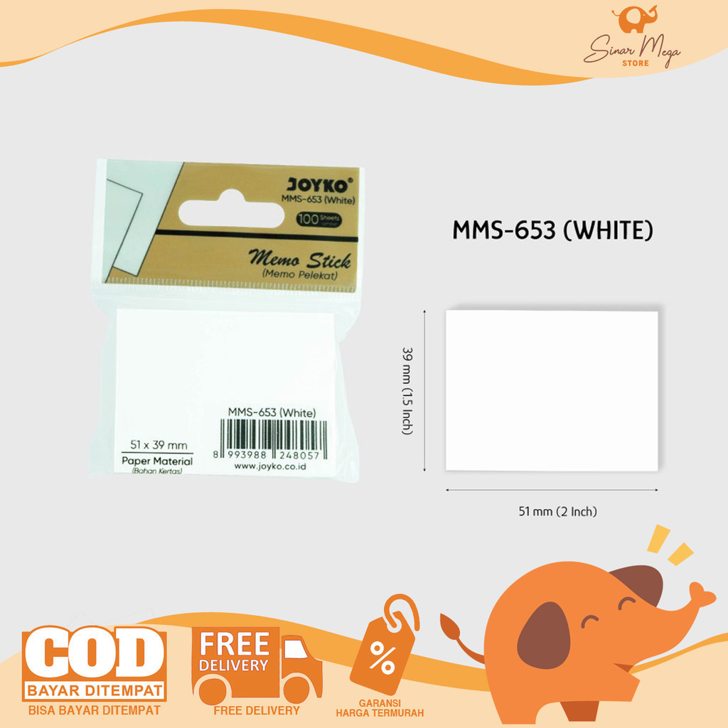 

Joyko Memo Stick MMS-653 White Sticky Notes Polos Kecil Murah