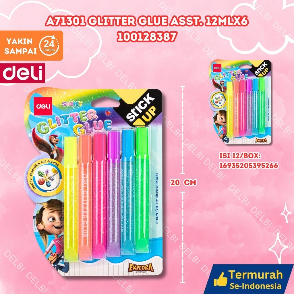 

Deli Lem Glitter Klasik Seri Explora 12ml 3/6 Warna EA71301 GLITTER GLUE ASST.12MLX6