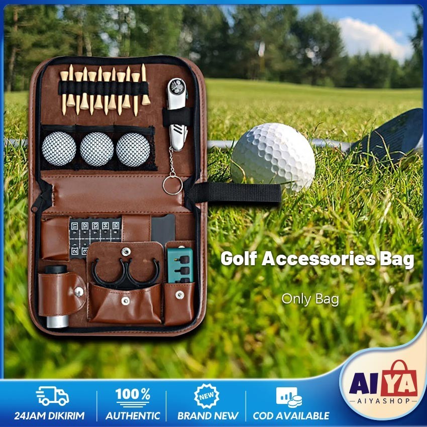 Tas Bola Golf Kulit Multifungsi Tas Alat Golf Tool Bag Pouch Ball Bag Golf Hardcase Bola Golf