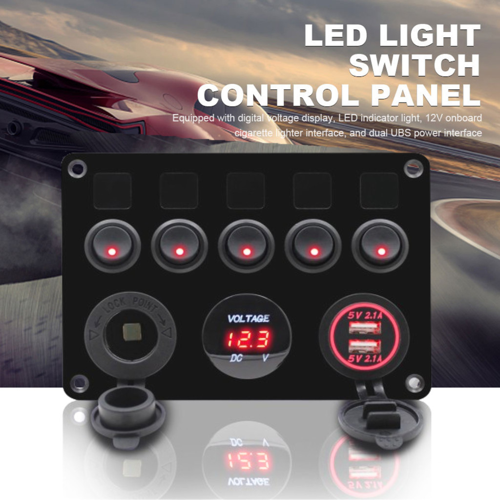 

ACCESTING Saklar Panel Mobil RV Yacht 5 Way USB Voltmeter DC 12/24V - GT-17