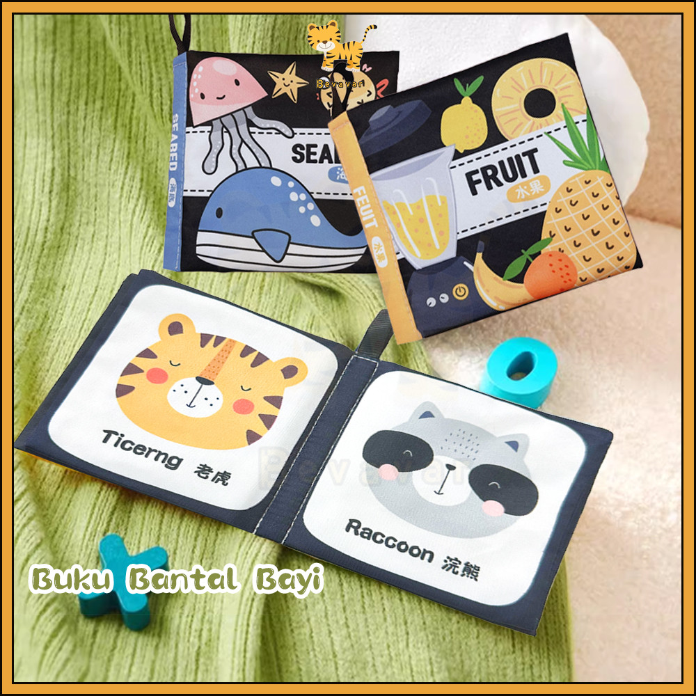 ID Bevavar Buku Bantal Bayi Mainan Education Soft Book bayi Buku Kain Bayi Newborn Hitam Putih Cloth