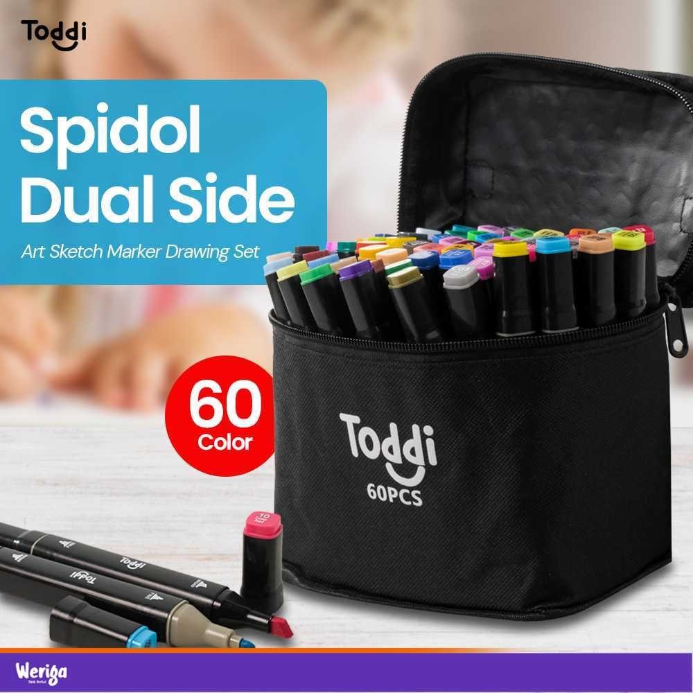 

Toddi Spidol Dual Side Fine Art Brush Pen Art Marker Set 60 Color - HL270