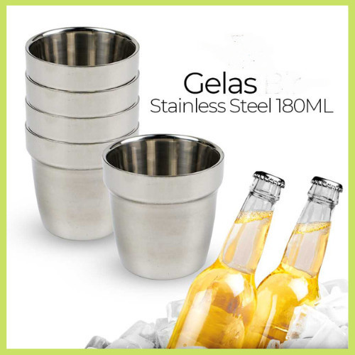 Gelas Minum Sloki Mini Stainless Steel Mug Beer Wine Cups 180 Ml