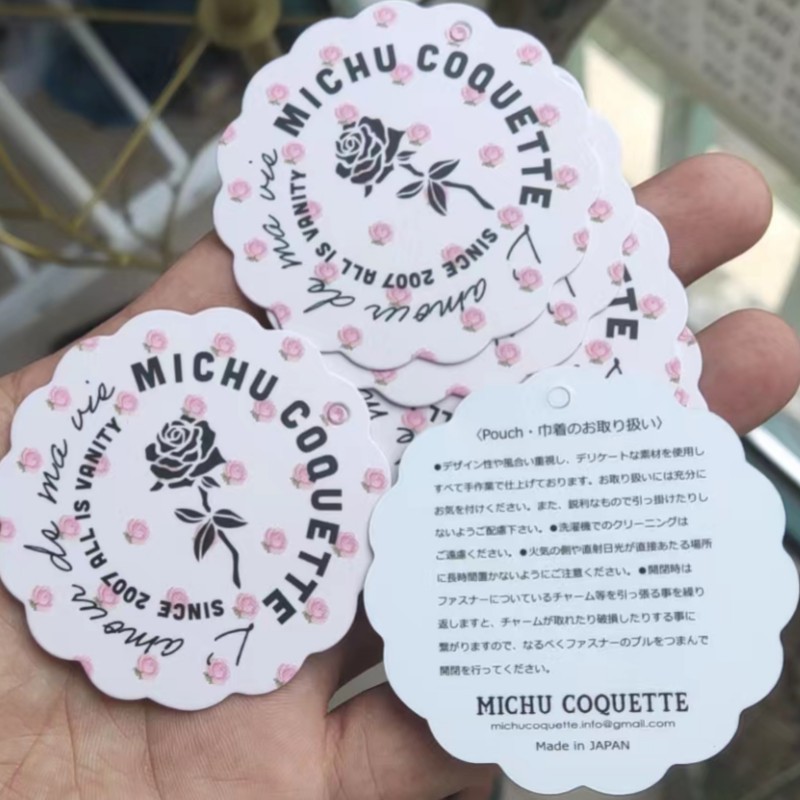 

Wave round Swing Tags Custom your texts Print Hang Tag 6 cm diameter 1000 PCS 300GSM Coated Paper Cards