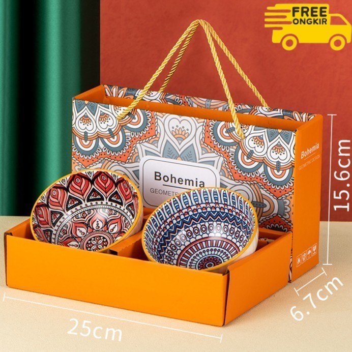 

✨LARIS✨ -Set Mangkok BOHEMIAN Souvenir Kado Hampers Hadiah Mangkok Jepang Batik - Set 2 Mangkok