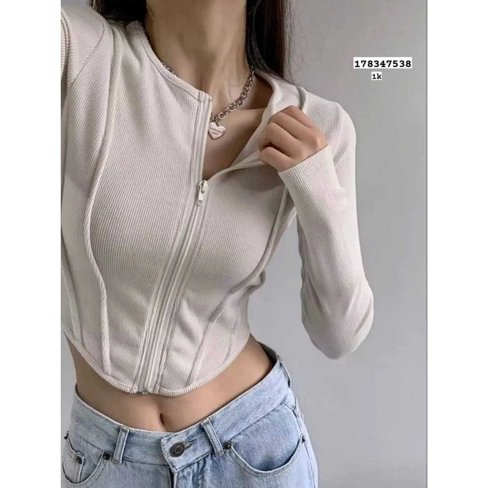 Sweater Wanita Hyuna Knit Jaket Zipper Crop Top