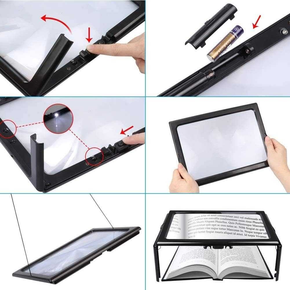 

ARSAKHABOUTIQUE NEWACALOX Kaca Pembesar Bentuk Meja untuk Baca Magnifier with 4 LED 3X - HL-A4