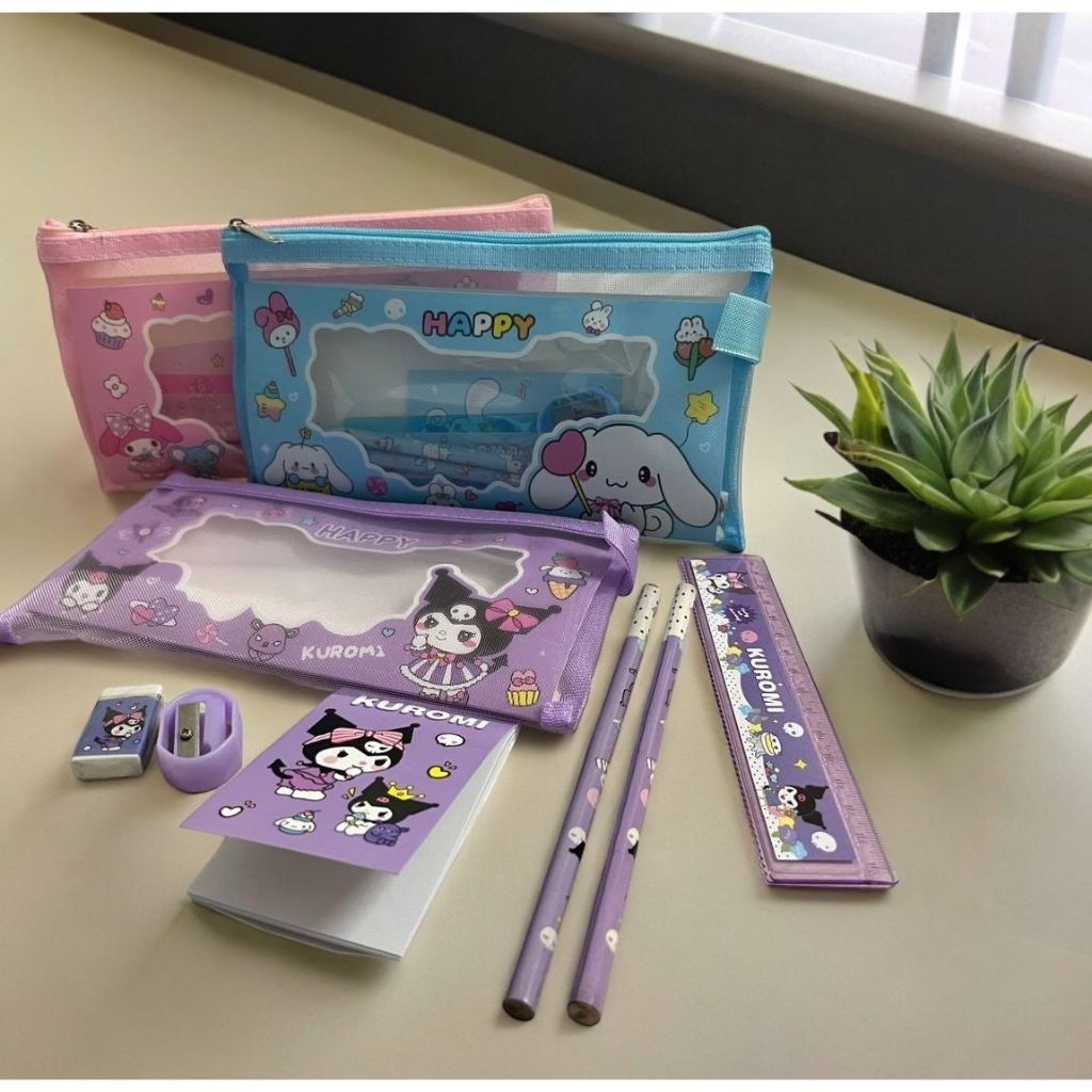 

(SR) Set Alat Tulis Tempat Pensil Jaring Premium Sanrio 6in1