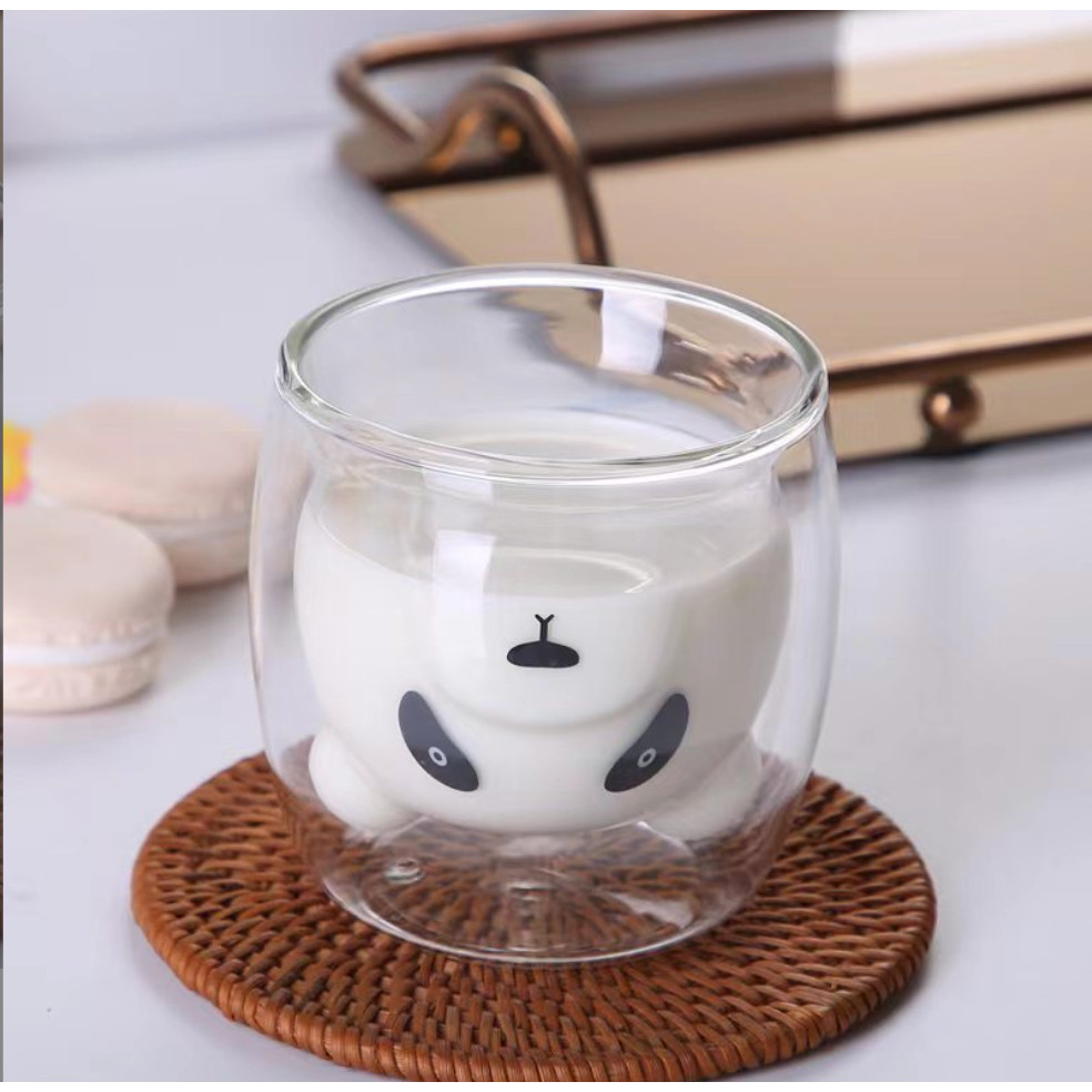 Gelas Double Wall / Homecafe Gelas Kaca / Gelas Cafe / Gelas Kaca Unik Aesthetic / Gelas Panda