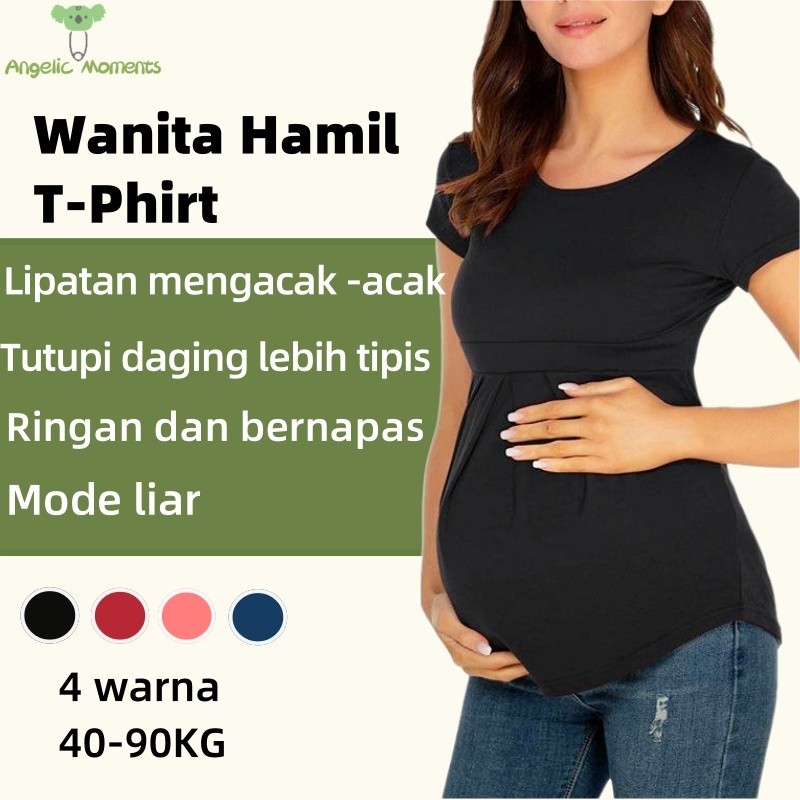 Baju Hamil Wanita hamil t -phirt Jumbo Ibu Kaos Polos Big Size Lipatan mengacak -acak Lengan pendek 