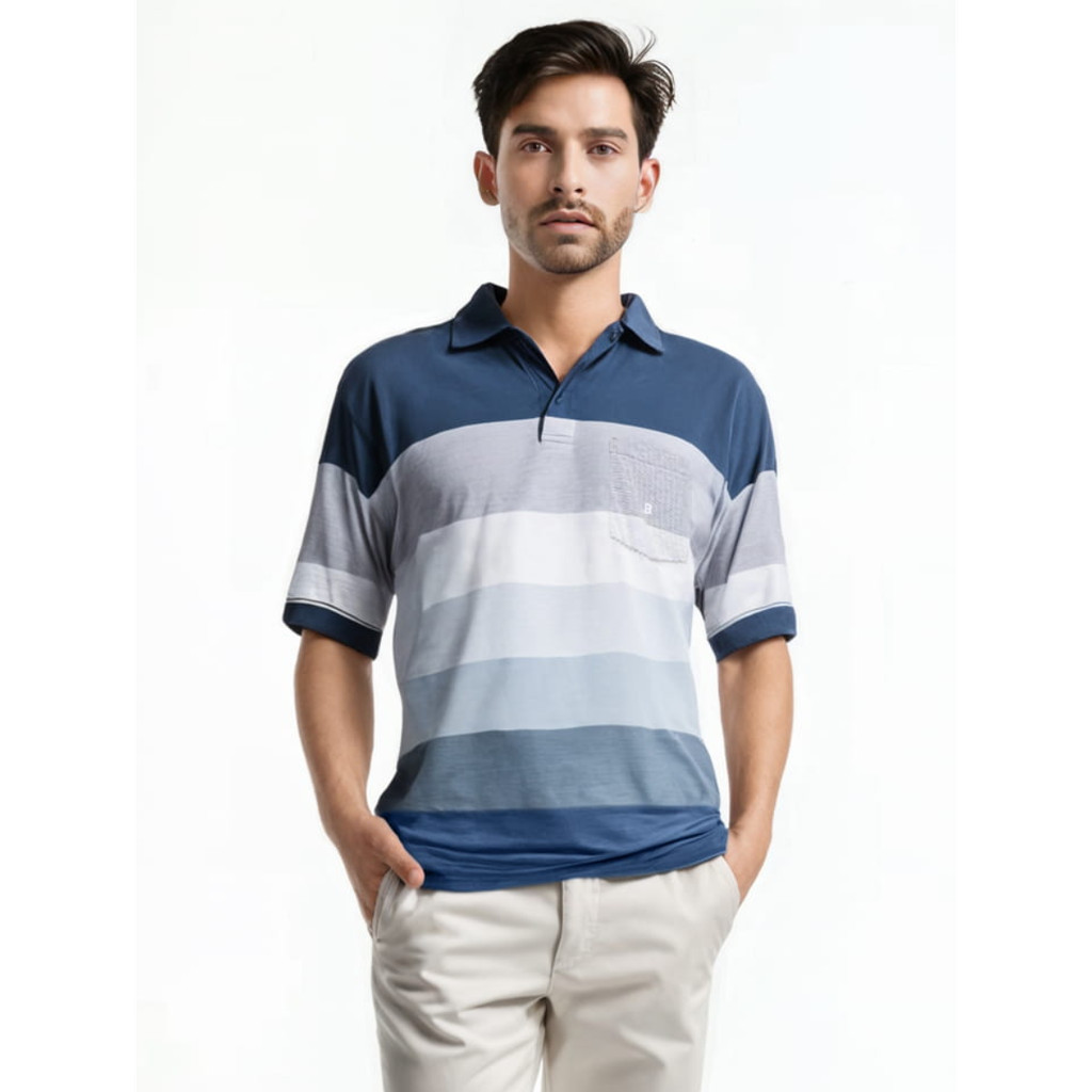 Baverre Man by Hassenda - Kaos Polo Shirt Pria Kerah Lengan Pendek Daffi Navy