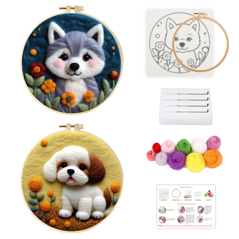 

SDOYUNO-Wool Felt Kits Animals Needle Felting Kit Painting Set For Handicraft Craft Supplies Embroidery Frame Diy Handiwork Gift