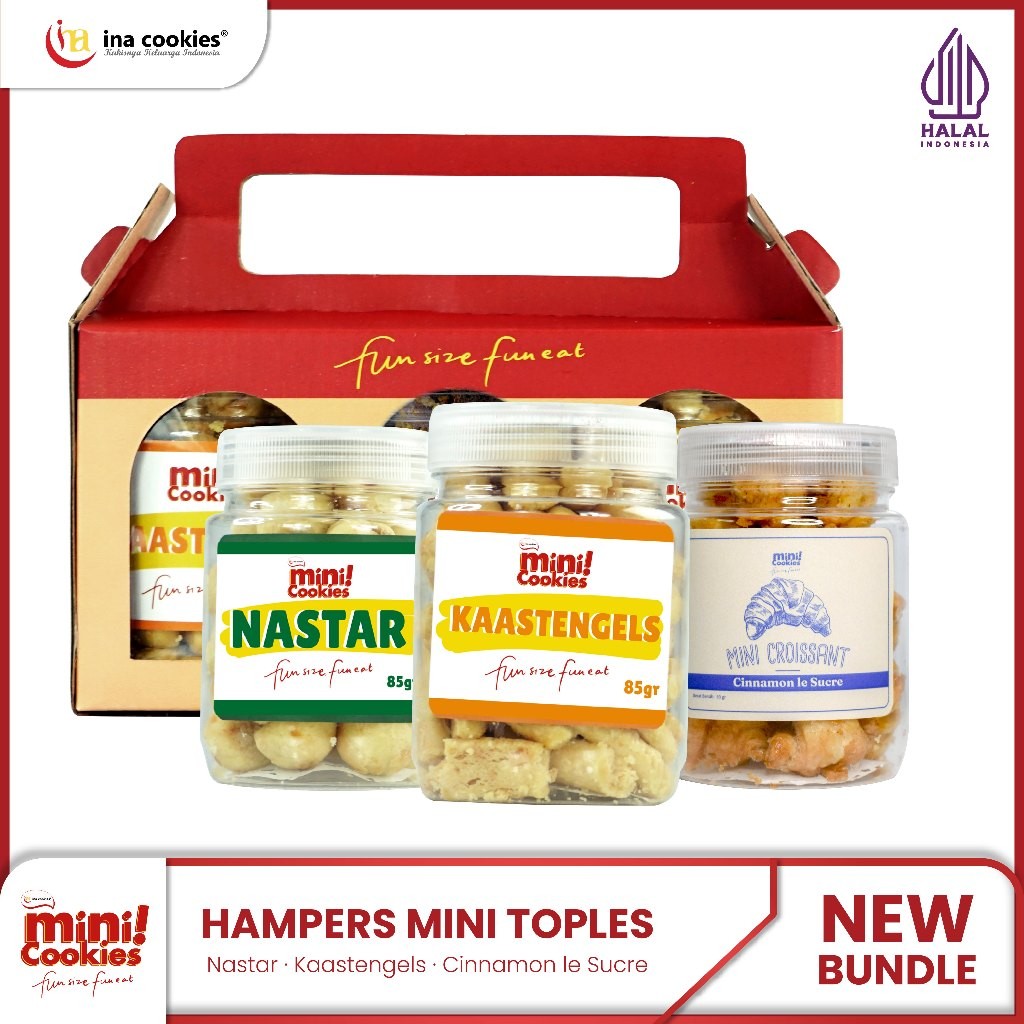 

Hampers Mini Cookies isi 3 Toples : Nastar + Kaastengels + Cinnamon Le Sucre by Ina Cookies Agen Malang