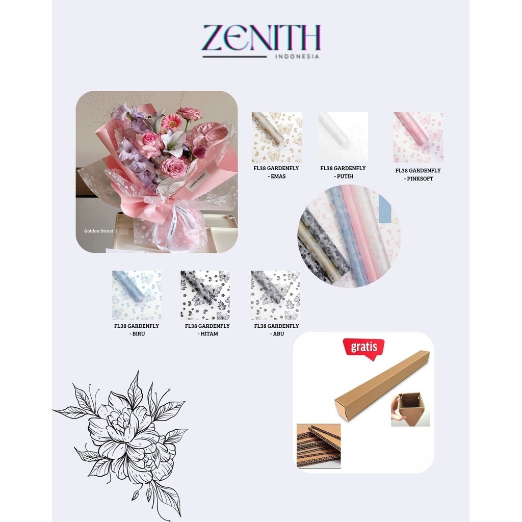 

Zenith - FL38 GARDENFLY Kertas Bunga Paper Buket Motif Summer Plaid Kotak Kado Florist Cellophane