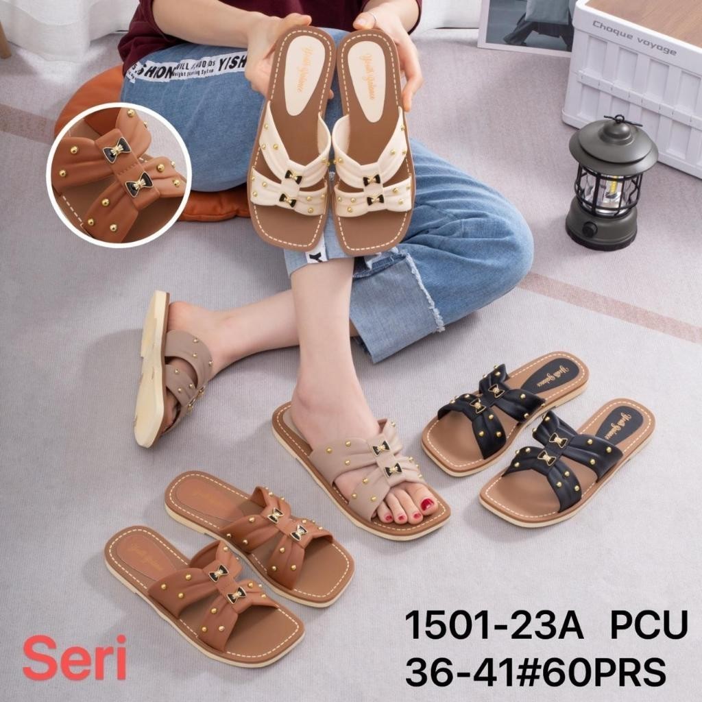 Sandal Teplek Pita Mutiara Wanita / Sandal Flat Slip On Karet Wanita Balance 1501-23A