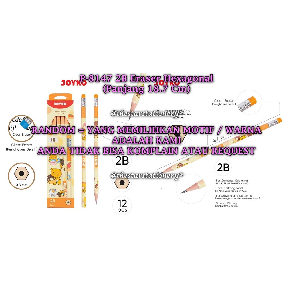

(1 Pack Isi 12 Pcs) GROSIR Pensil JOYKO P-8147 2B / Pencil Pensil Joyko P-8147 2B (1 Pak Isi 12 Pcs)