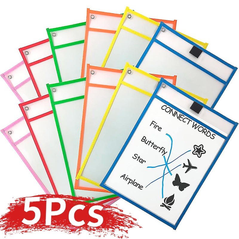 

Waterproof Document Storage Pouch Reusable Dry Erasable File Bag Kids PVC Clear Diy Pockets Hanging File for Teaching Supplies