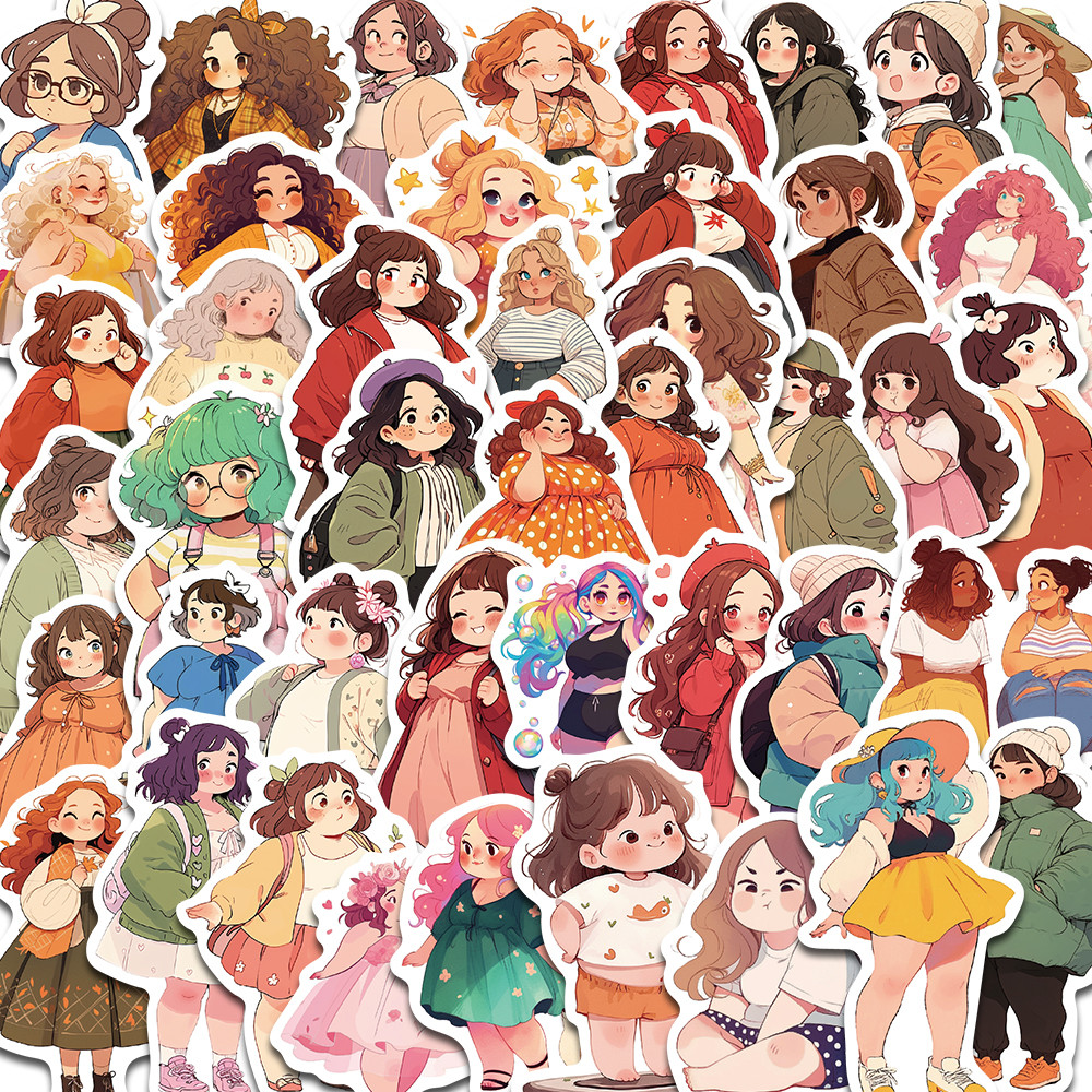

50PCS Chubby Fat Little Girl Stikcers Decoration Graffiti Cartoon Waterproof Aesthetic Retro Graffiti Laptop Luggage DIY Sticker