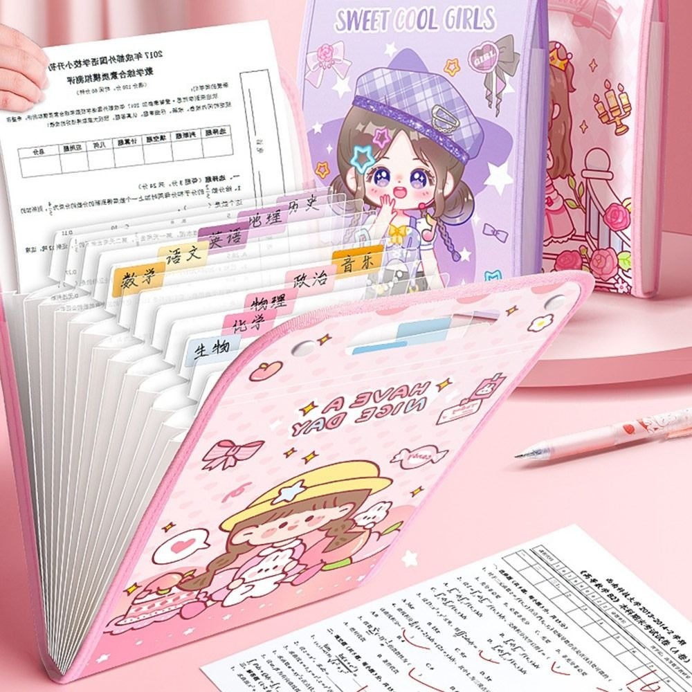 

13 Pockets A4 File Folder Large Capacity A4 Test Paper Storage Folder Hand-held Organizer Vertical Organ Bag School