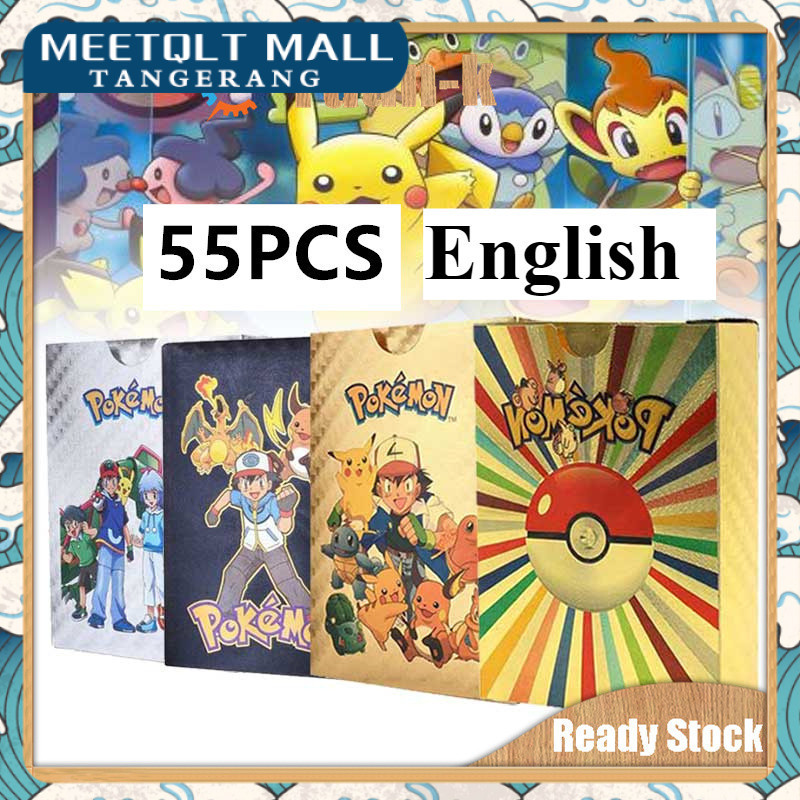 55 Pcs  Original Gold Emas Hitam Langka Charizard Pikachu Langka Bahan Metal Kartu Pokemon