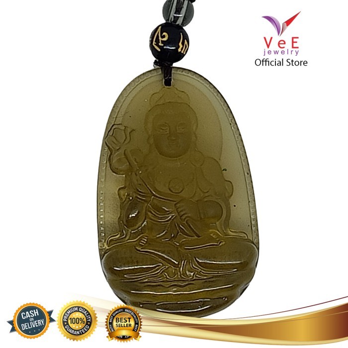Kalung Liontin Batu Giok Transparan Asli Cina Dewa Pelindung Shio -Vee - Mahastamaprapta