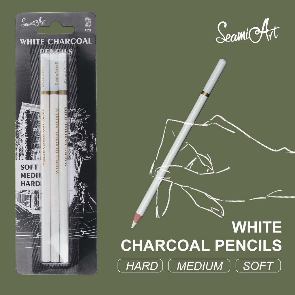

SeamiArt 3Pcs White Soft/Medium/Hard Charcoal Pencil for Sketch Carbon Pen Sketch Art Tools Office School Supplies Pencils