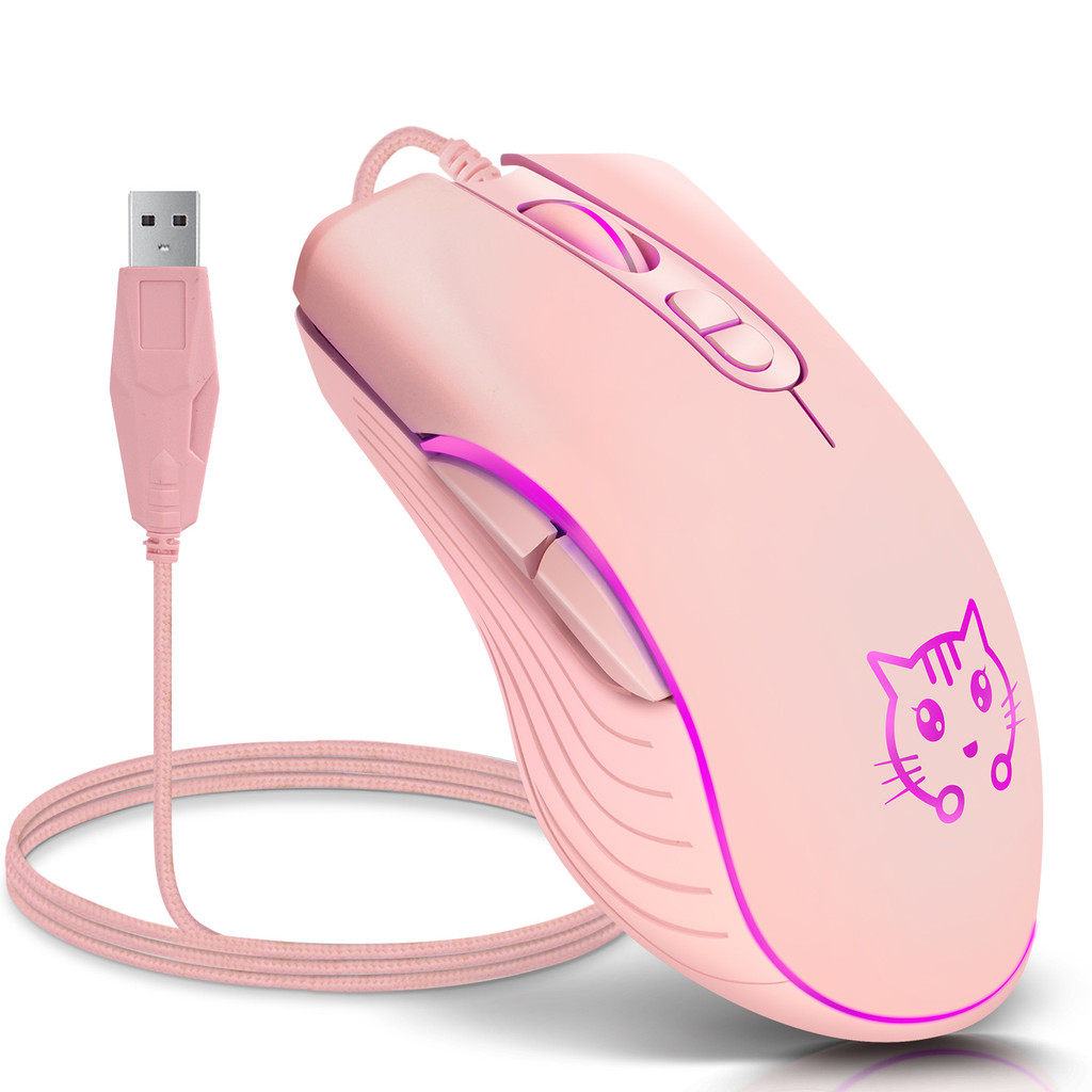 

USB Wired Gaming Mouse Pink Computer Professional E-sports Mause 2400 DPI Colorful Backlit Silent Mice for Lol Data Laptop Pc